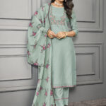 Green Cotton Silk With Organza Embroidery Salwar Kameez