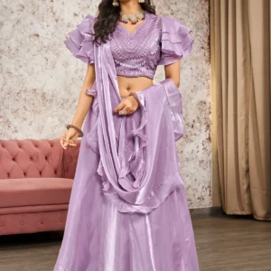 Pink Tissue Heavy Embroidery Lehenga