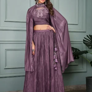Wine Art Silk Heavy Embroidery Lehenga