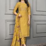 Yellow Cotton Silk With Organza Embroidery Salwar Kameez