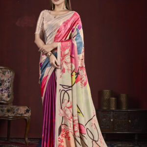 Soft Silk & Natural Crepe Digital Printed Sari, 6.30m