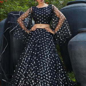 Sleek Black Festive Wear Lehenga Choli Ensemble with Fancy Dupatta