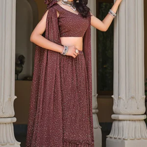 Stunning Brown Foil Work Lehenga Choli with Dupatta