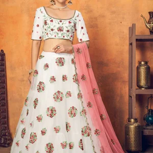 White Elegance: Net Fabric Lehenga Choli