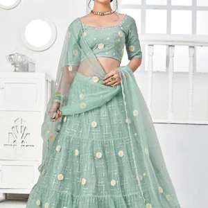 Sparkling Turquoise Green Net Thread Lehenga Set