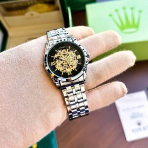 Stylish Rolex Auto Gold-TT-Silver Watch - Wooplug